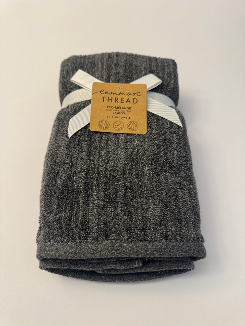 2pc COMMON THREAD Eco-Melange Bamboo/Cotton Bath Hand Towel Set - Heather DKGrey